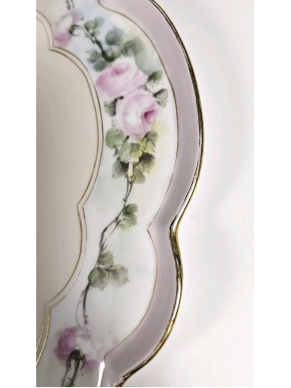 Antique GDA Limoges France Vanity Tray Hand Painted Pink Roses Gold Trim 1900